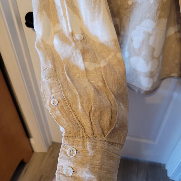 Quiksilver Shirt Mens XXL Tan Linen Tie Dye Bleached Y2K Long Sleeve Beach - Picture 4 of 13